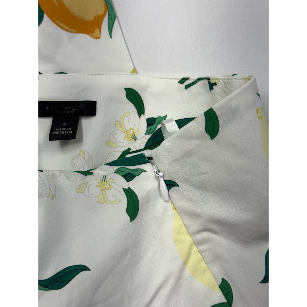Ann Taylor Top Blouse One Shoulder halter strap White Lemon Print 6 zipper - Picture 7 of 10